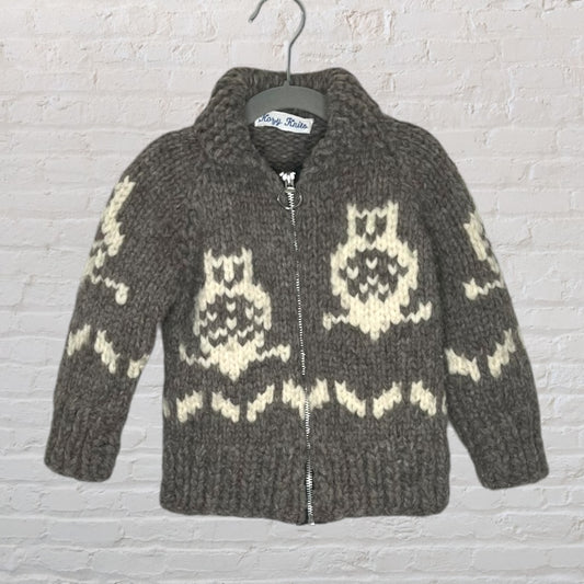 Kozy Knit Handmade Wool Owl Zip Cardigan (4T)