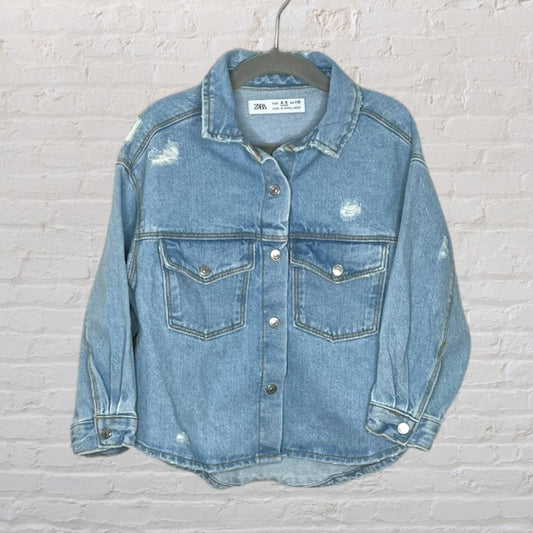 Zara Distressed Denim Shacket (4-5)