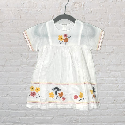 M&S Embroidered Floral Linen Dress (12M)