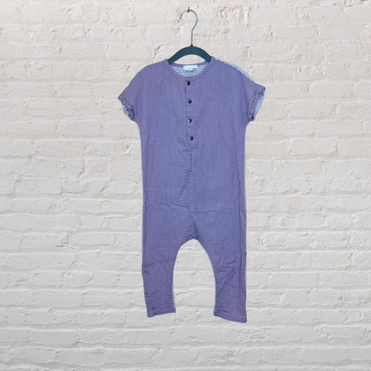 Greige Stripe Back Muslin Romper - 2T