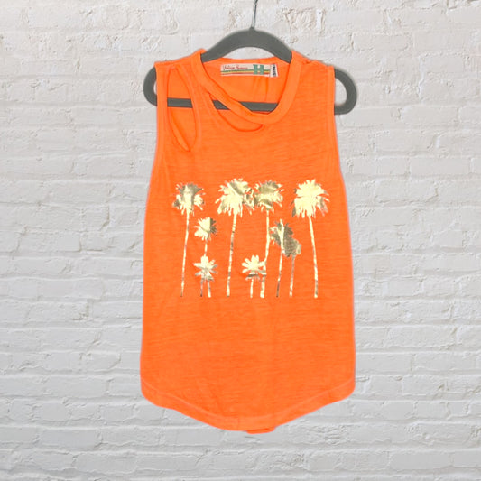  Metallic Palm Trees Distressed Tank (7-8)