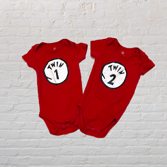 Unknown Brand Twin 1 & Twin 2 Onesie Set (9-12)